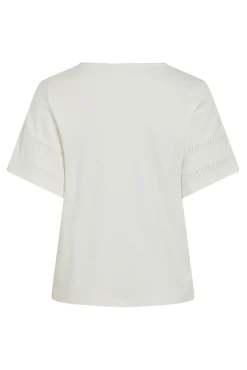 Vila T-Shirts-Camiseta de algodão orgânico com vazados Branco