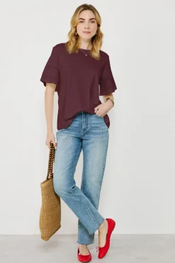 Vila T-Shirts-Camiseta de algodão orgânico com vazados Roxo