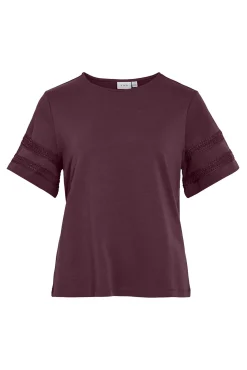 Vila T-Shirts-Camiseta de algodão orgânico com vazados Roxo