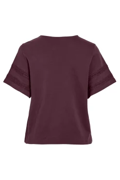 Vila T-Shirts-Camiseta de algodão orgânico com vazados Roxo
