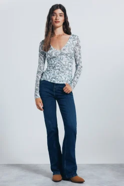 Springfield T-Shirts-Camiseta de chiffon com decote franzido estampado branco