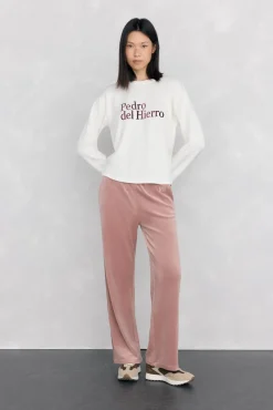 Pedro del Hierro T-Shirts-Camiseta de manga comprida com logo soft touch e activewear Ecru