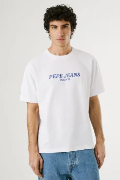 Pepe Jeans T-Shirts-Camiseta de manga curta com logo e estampa nas costas. branco