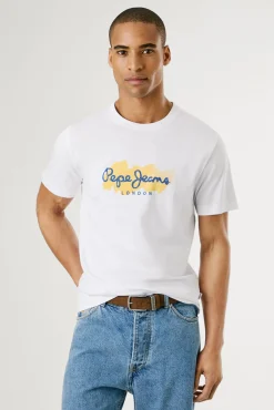 Pepe Jeans T-Shirts-Camiseta de manga curta com logo e estampado frontal. branco