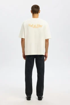 Selected T-Shirts-Camiseta de manga curta com estampa 100% algodão orgânico Branco