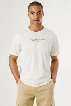 Pepe Jeans T-Shirts-Camiseta de manga curta com logo frontal. branco