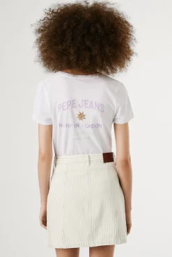 Pepe Jeans T-Shirts-Camiseta de manga curta com logo bordado e desenho nas costas. branco