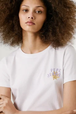 Pepe Jeans T-Shirts-Camiseta de manga curta com logo bordado e desenho nas costas. branco