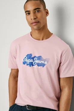 Pepe Jeans T-Shirts-Camiseta de manga curta com logo e estampado frontal. rosa