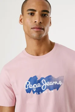 Pepe Jeans T-Shirts-Camiseta de manga curta com logo e estampado frontal. rosa