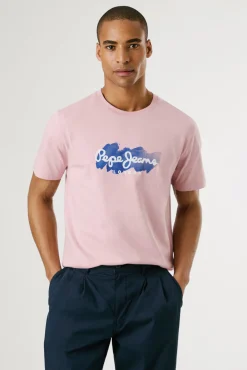 Pepe Jeans T-Shirts-Camiseta de manga curta com logo e estampado frontal. rosa