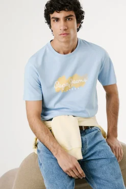 Pepe Jeans T-Shirts-Camiseta de manga curta com logo e estampado frontal. azul