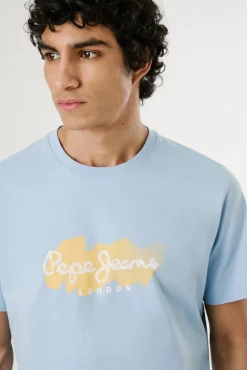 Pepe Jeans T-Shirts-Camiseta de manga curta com logo e estampado frontal. azul