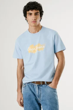 Pepe Jeans T-Shirts-Camiseta de manga curta com logo e estampado frontal. azul