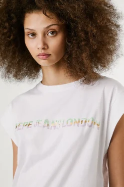 Pepe Jeans Blusas-Camiseta de manga curta com logo frontal reto branco
