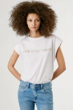Pepe Jeans Blusas-Camiseta de manga curta com logo frontal reto branco