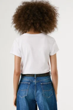 Pepe Jeans T-Shirts-Camiseta de manga curta com logo floral na frente branco