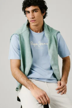 Pepe Jeans T-Shirts-Camiseta de manga curta com logo frontal. azul