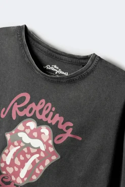 Springfield Kids T-Shirts-Camiseta de manga manga comprida dos Rolling Stones para meninas. cinzento