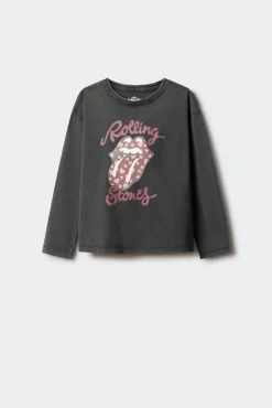 Springfield Kids T-Shirts-Camiseta de manga manga comprida dos Rolling Stones para meninas. cinzento