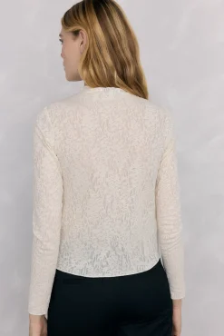 Pedro del Hierro T-Shirts-Camiseta Devoré com franzidos Ecru