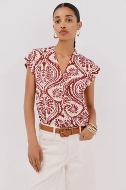 Cortefiel T-Shirts-Camiseta estampada com decote em bico franzido Granada