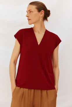 Cortefiel T-Shirts-Camiseta estampada com decote em bico franzido Granada