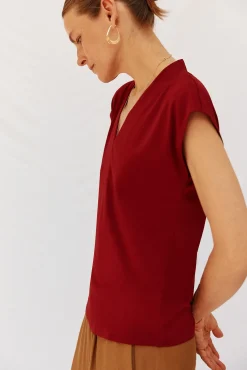 Cortefiel T-Shirts-Camiseta estampada com decote em bico franzido Granada