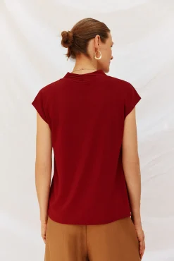 Cortefiel T-Shirts-Camiseta estampada com decote em bico franzido Granada