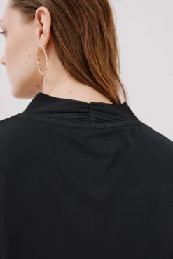 Cortefiel T-Shirts-Camiseta estampada com decote em bico franzido Preto