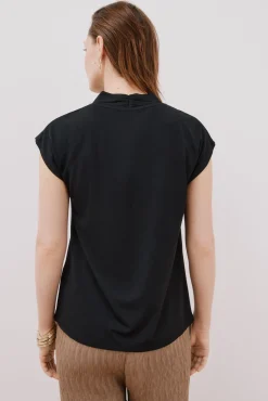 Cortefiel T-Shirts-Camiseta estampada com decote em bico franzido Preto