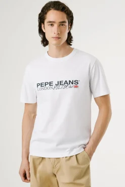Pepe Jeans T-Shirts-Camiseta estampada com logotipo de corte regular branco