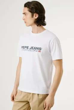 Pepe Jeans T-Shirts-Camiseta estampada com logotipo de corte regular branco