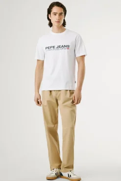 Pepe Jeans T-Shirts-Camiseta estampada com logotipo de corte regular branco