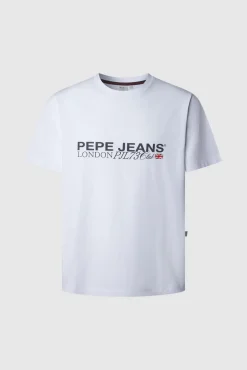 Pepe Jeans T-Shirts-Camiseta estampada com logotipo de corte regular branco