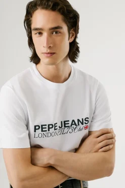 Pepe Jeans T-Shirts-Camiseta estampada com logotipo de corte regular branco