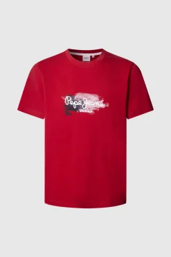 Pepe Jeans T-Shirts-Camiseta estampada com logotipo de corte regular vermelho