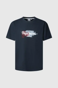 Pepe Jeans T-Shirts-Camiseta estampada com logotipo de corte regular azul