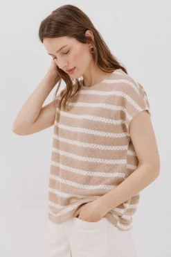 Cortefiel T-Shirts-Camiseta estruturada riscas Ecru