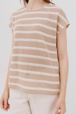 Cortefiel T-Shirts-Camiseta estruturada riscas Ecru