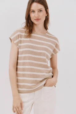 Cortefiel T-Shirts-Camiseta estruturada riscas Ecru