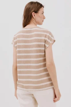 Cortefiel T-Shirts-Camiseta estruturada riscas Ecru