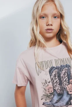 Springfield Kids T-Shirts-Camiseta feminina com botas de cowboy rosa