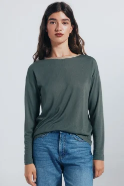 Springfield T-Shirts-Camiseta gola lurex Caqui escuro