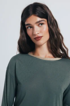 Springfield T-Shirts-Camiseta gola lurex Caqui escuro