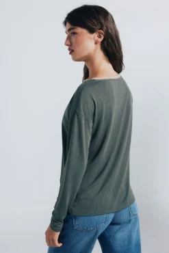 Springfield T-Shirts-Camiseta gola lurex Caqui escuro