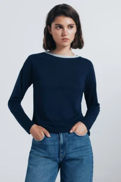 Springfield T-Shirts-Camiseta gola lurex azul