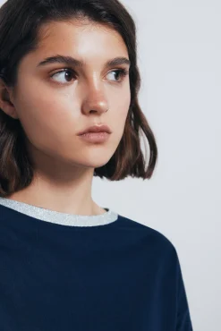 Springfield T-Shirts-Camiseta gola lurex azul