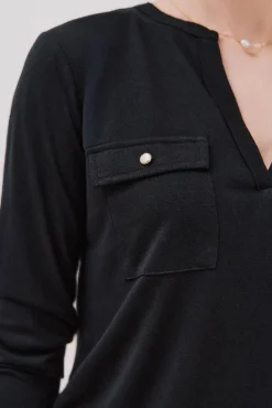 Cortefiel T-Shirts-Camiseta gola mao com efeito linho Preto