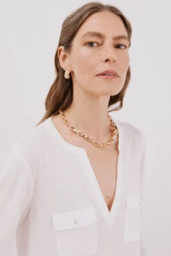 Cortefiel T-Shirts-Camiseta gola mao com efeito linho Branco